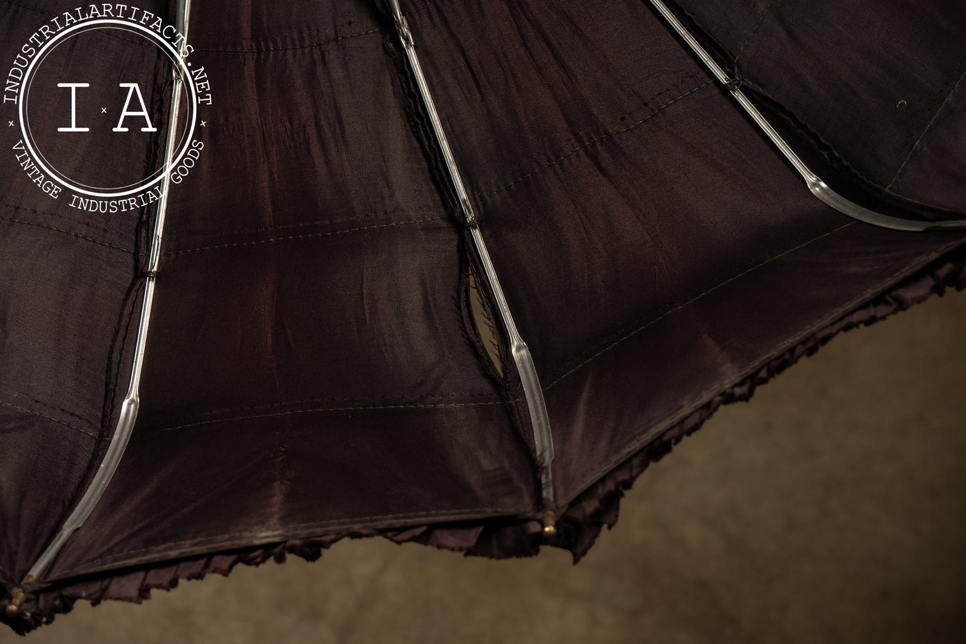 Early 20th Century Ruffled Maroon Silk Parasol