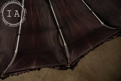 Early 20th Century Ruffled Maroon Silk Parasol