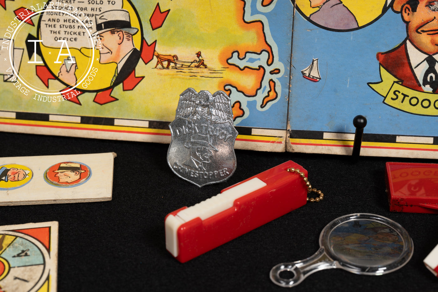 Dick Tracy Collectibles Lot - Crimestoppers Kit, Detective Game, and Vinyls