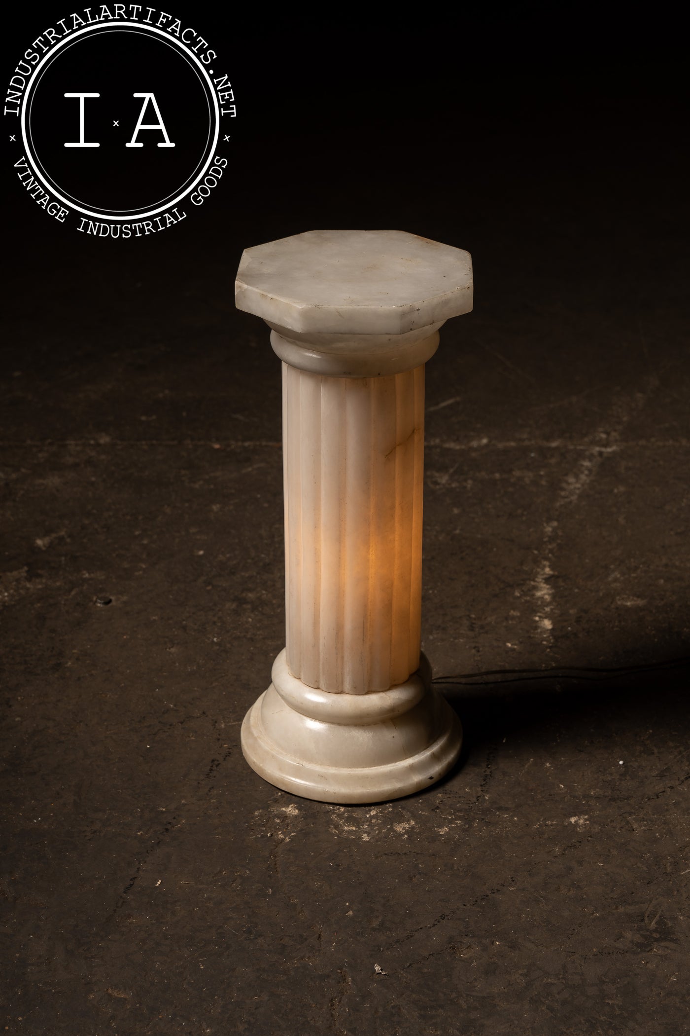 Illuminated Alabaster Doric Column Pedestal Lamp
