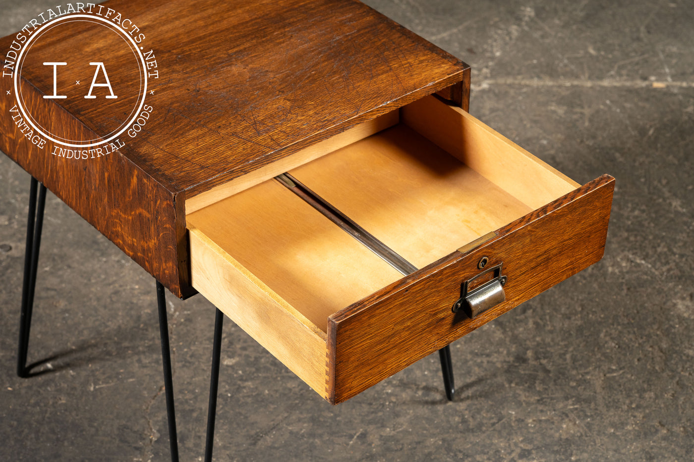Antique Quartersawn Oak Side Table with Drawer by Y & E
