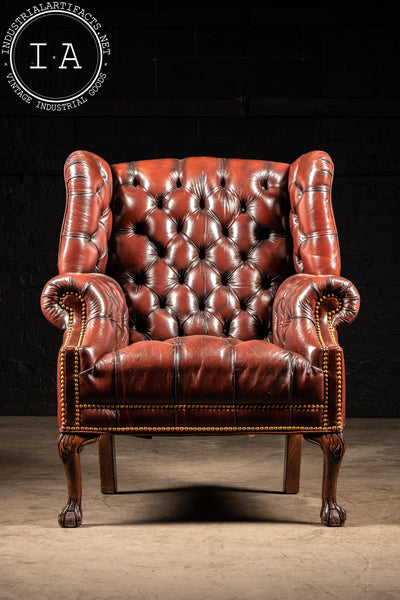 Early Tufted Leather Oxblood Chair