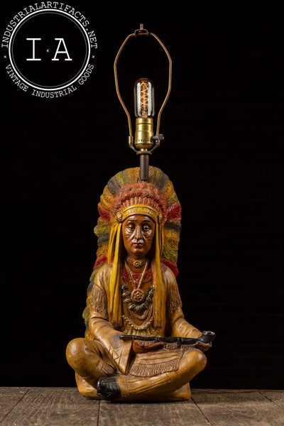 Vintage Chalkware Native American Peace Pipe Lamp Base