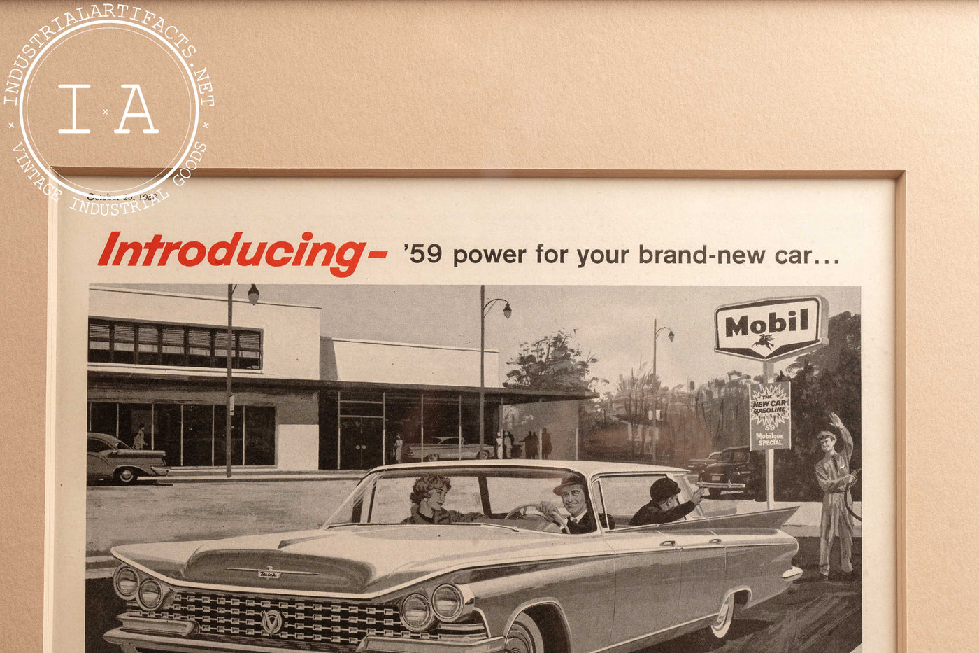 1958 Framed Mobil Pegasus The New Car Gasoline Ad