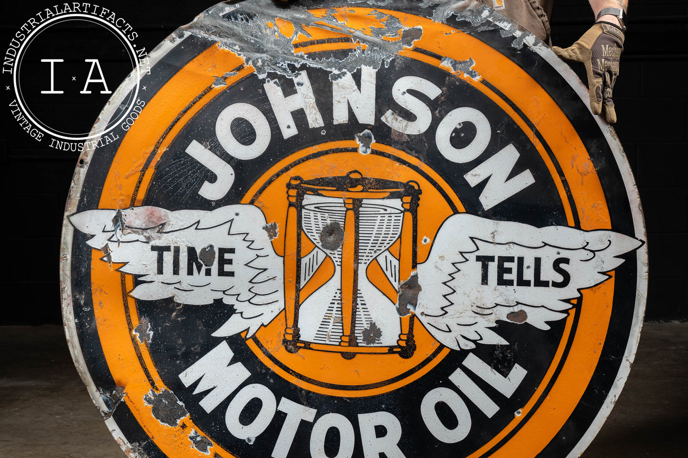 Johnson Motor Oil Double-Sided Porcelain Sign