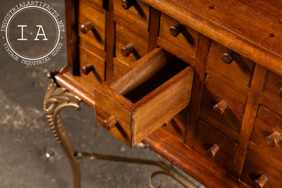 Early 20th Century 18-Drawer Apothecary Cabinet on Cabriole Brass Stand