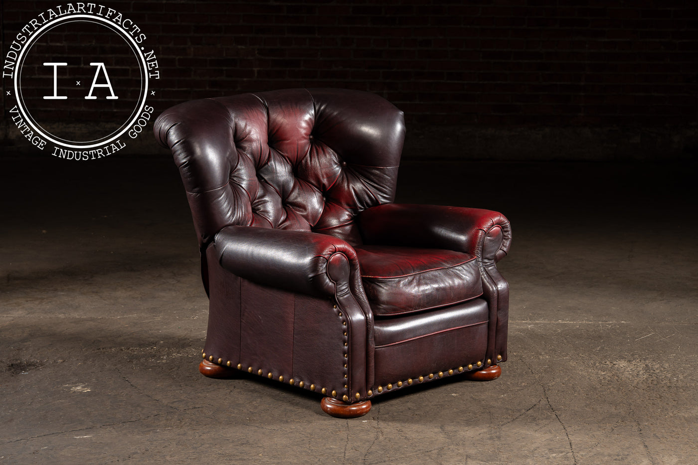 Tufted Churchill Style Recliner with Ottoman in Oxblood