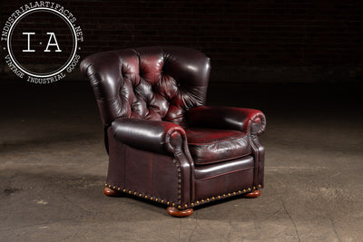 Tufted Churchill Style Recliner with Ottoman in Oxblood