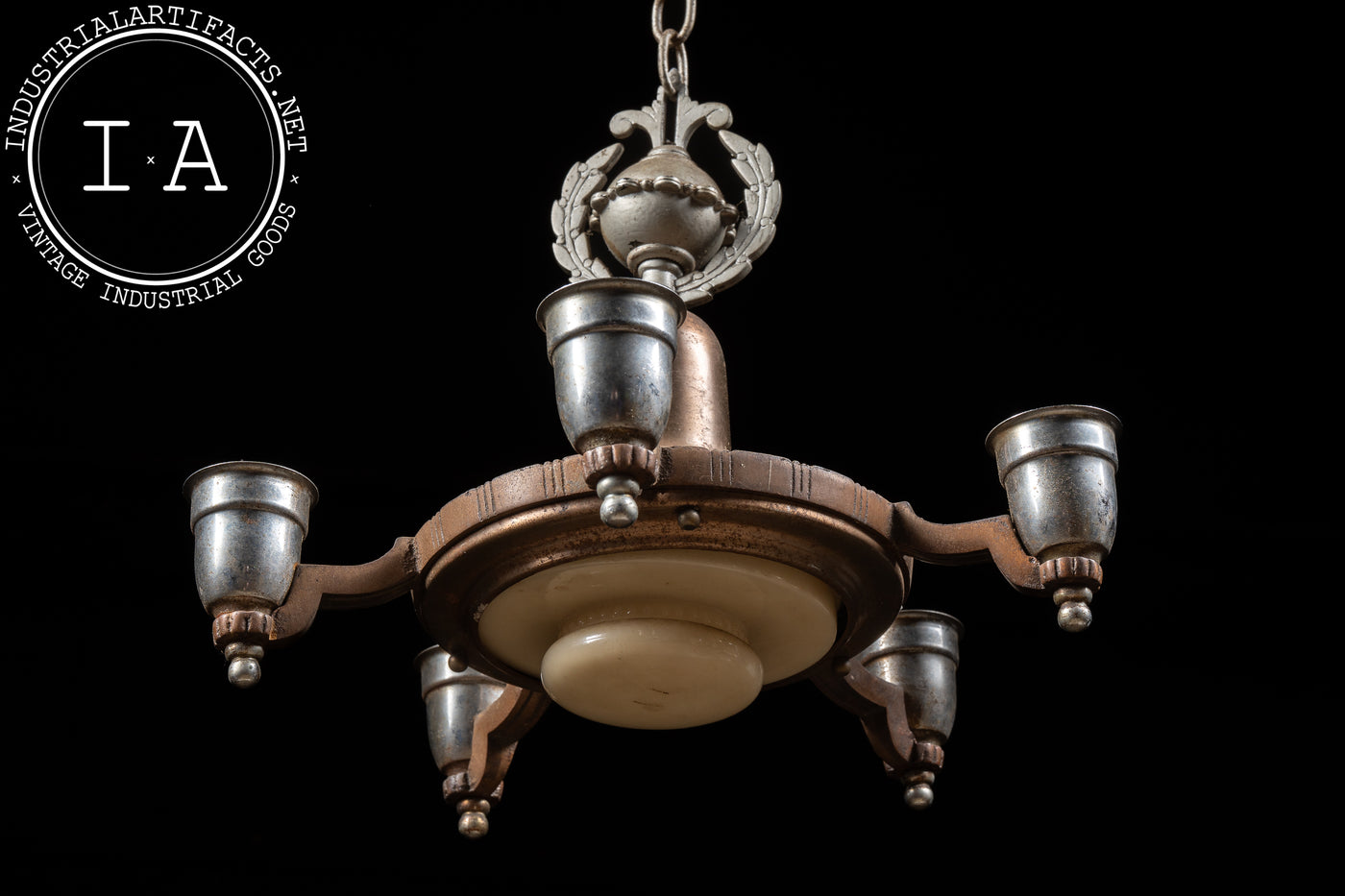 Five-Socket Nickel-Plated Art Deco Lighting Fixture