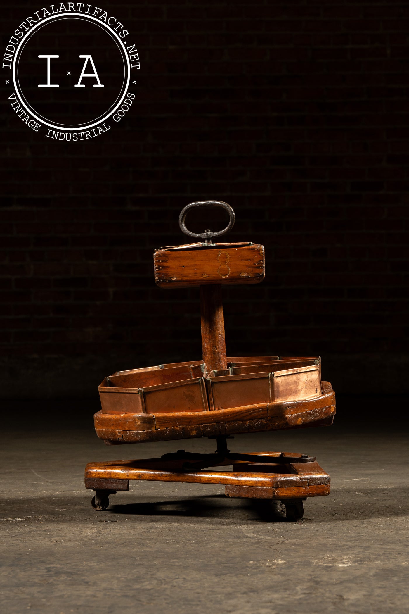 Early 20th Century Copper & Wood Rotating Cobbler’s Parts Bin