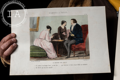 Two 1800s Lithos - L'Amour A Paris, London Party at Pope Joan