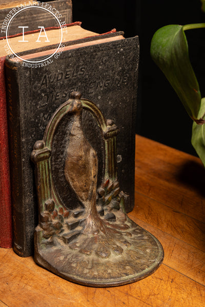 Art Nouveau Cast Brass Peacock Bookends