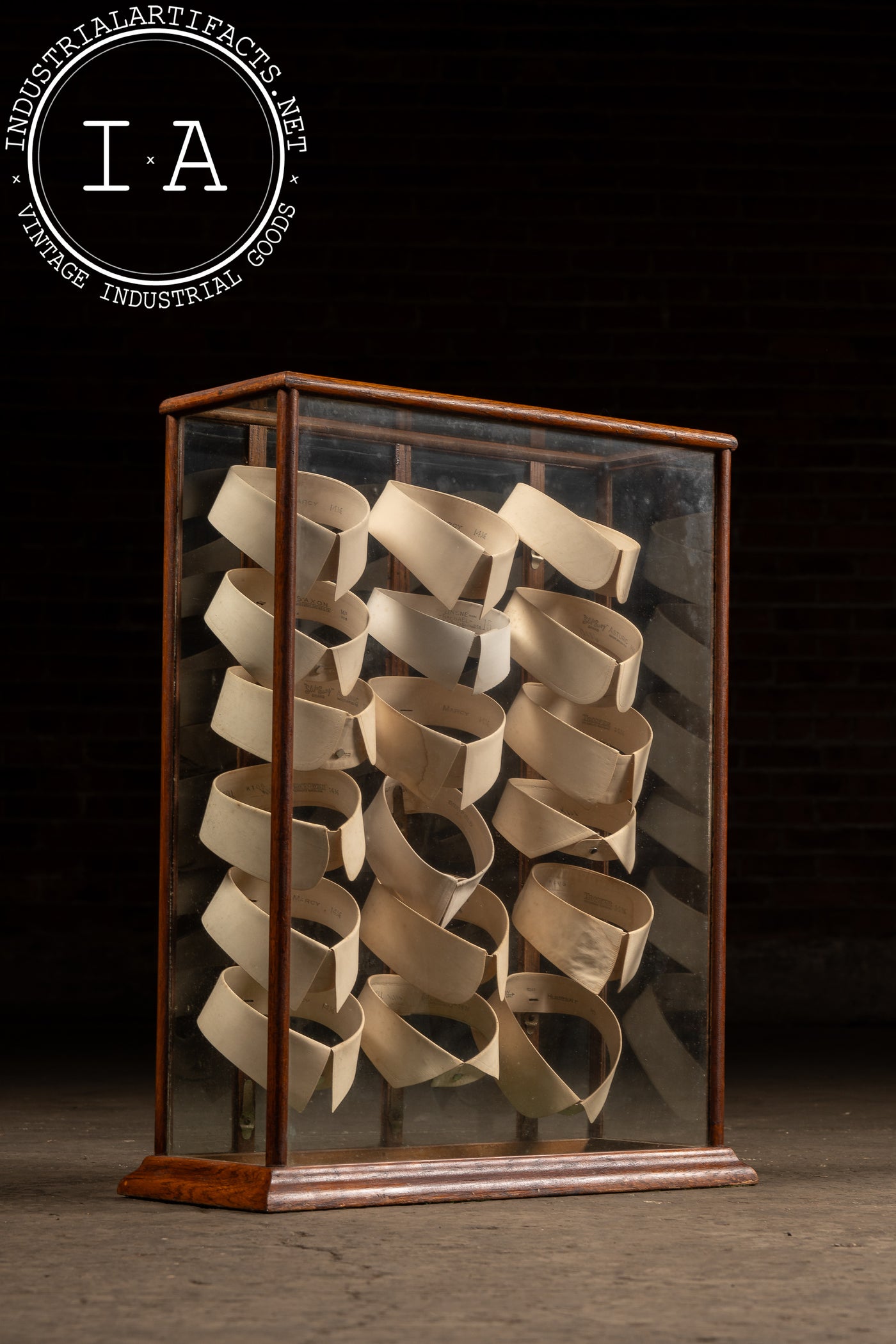 Antique Wood and Glass Mercantile Collar Display Case for C. W. Ferguson