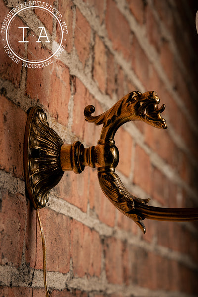 Victorian Revival Figural Brass Wall Sconce with Dragon Motif