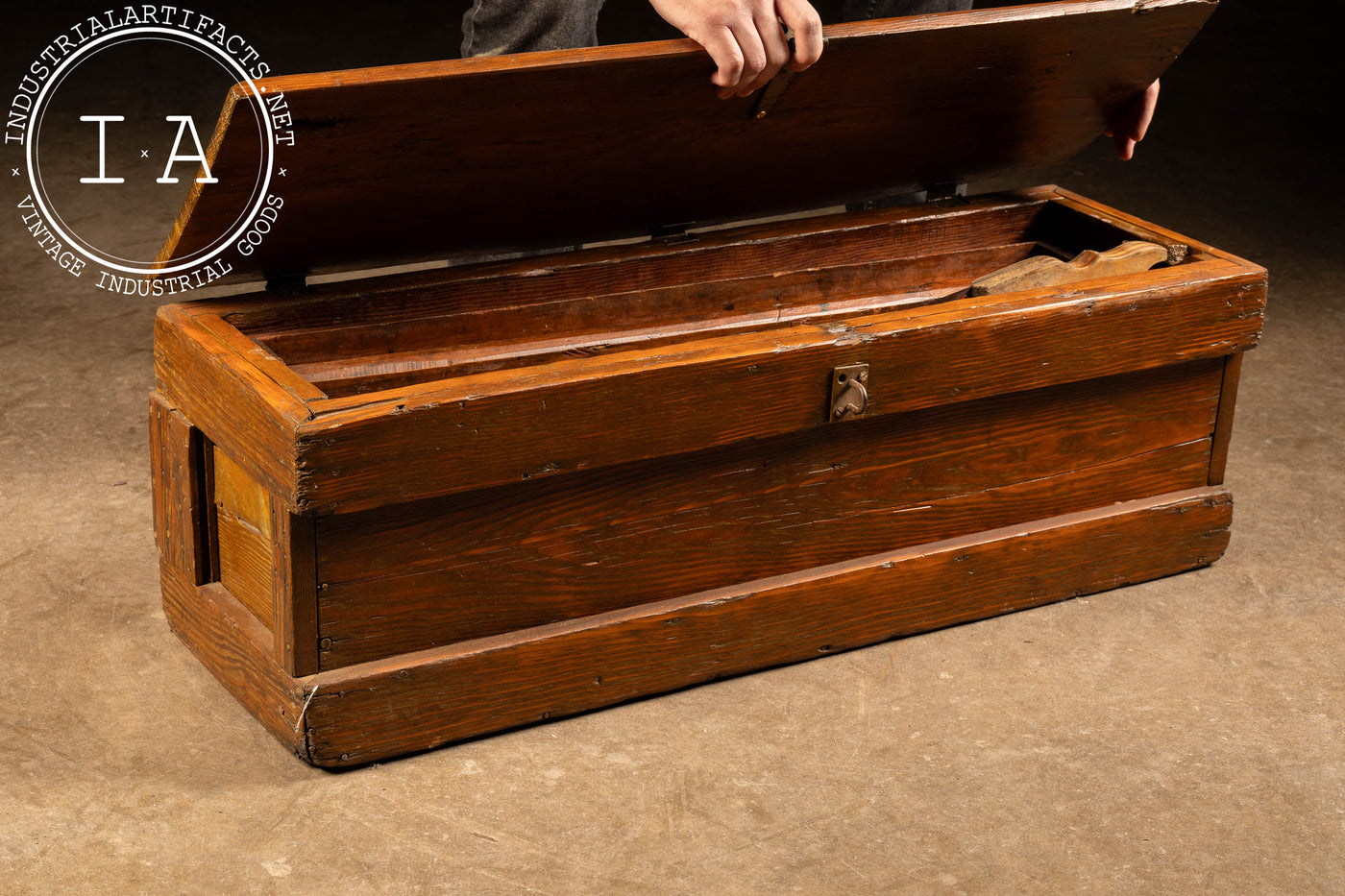 Antique Oak Tool Chest With Painted Saw