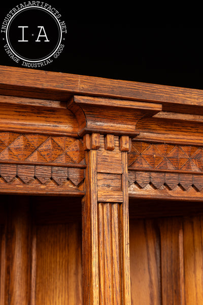 Antique Quarter-Sawn Walnut Rolling Corner Cabinet