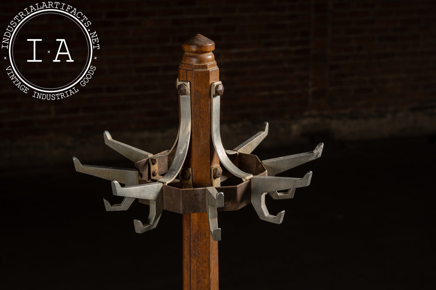 Antique Oak Mission-Style Barbershop Coat Rack