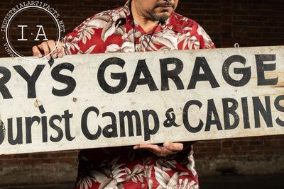 Vintage Perry's Garage & Tourist Camp Painted Wooden Road Sign