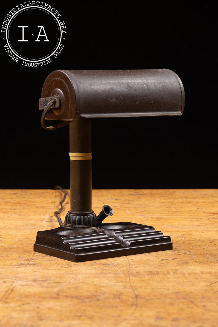 Vintage Art Deco Bakelite and Metal Desk Lamp With Pen Rest by