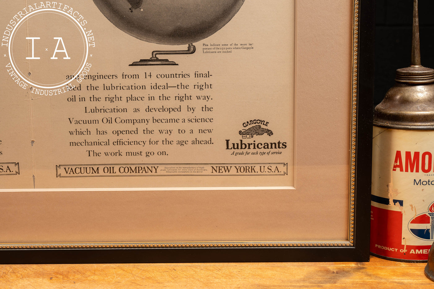 1919 Framed Vacuum Oil Co. Gargoyle Lubricants Ad