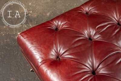 Large Tufted Leather Ottoman in Red
