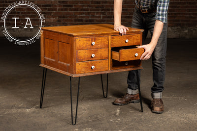 Vintage Quarter-Sawn Oak Six Drawer Cabinet on Hairpin Legs