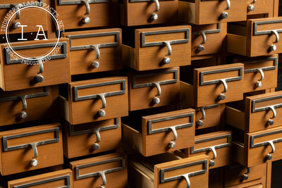 Vintage 72 Drawer Oak Library Card Catalog Cabinet with Writing Surfaces