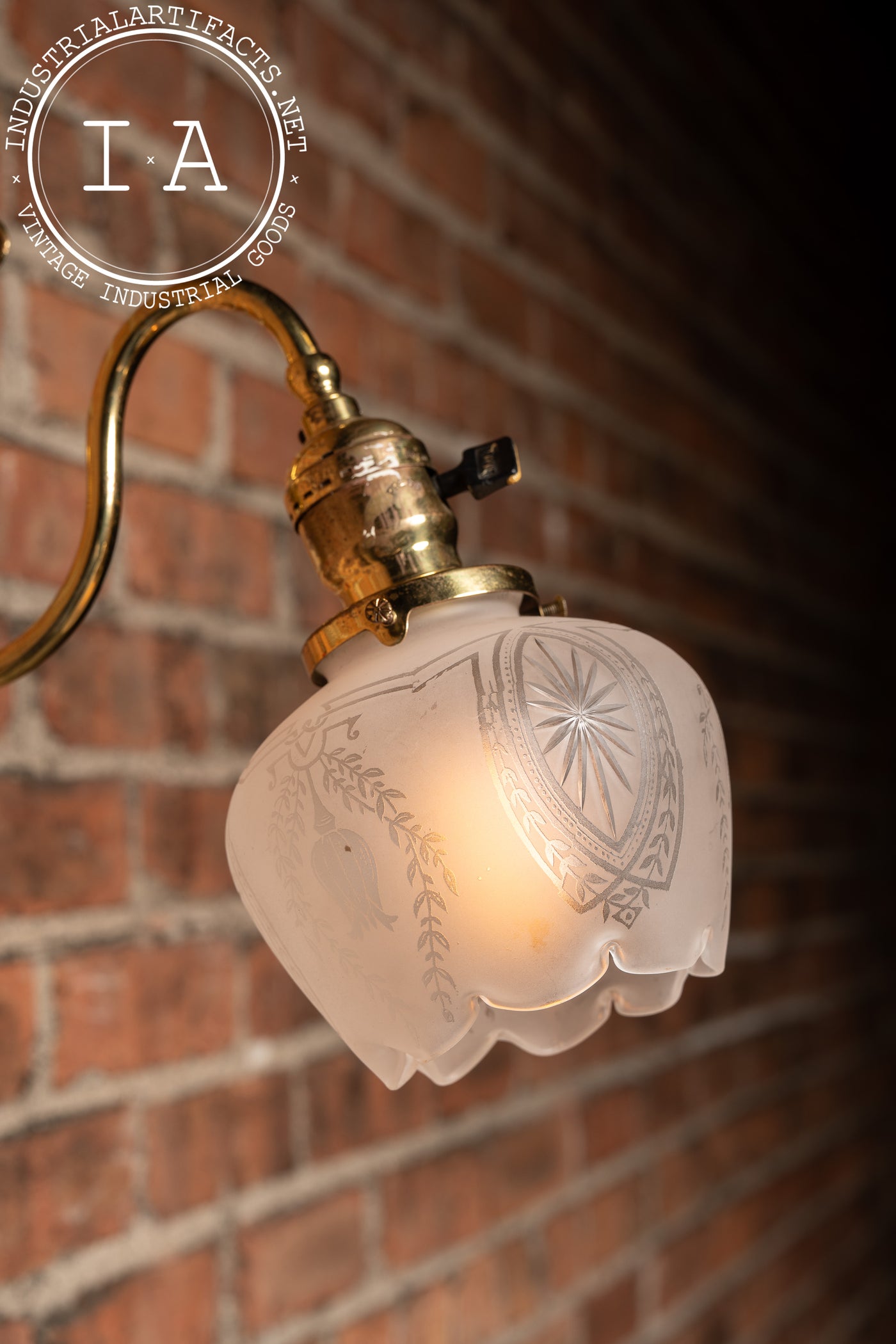 Early 20th Century Brass Wall Sconce with Etched Glass Shade