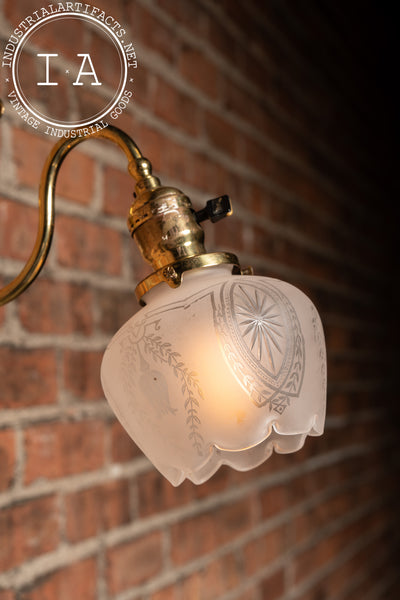 Early 20th Century Brass Wall Sconce with Etched Glass Shade