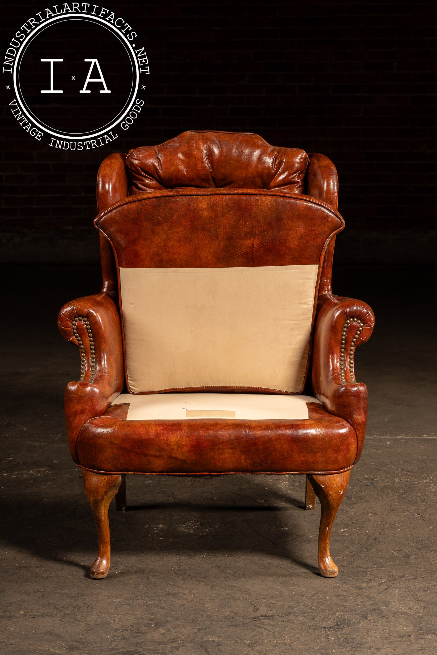 Tufted Leather Wingback Armchair in Burnt Amber