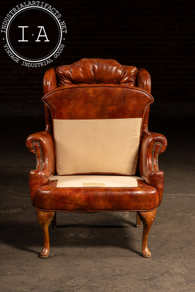 Tufted Leather Wingback Armchair in Burnt Amber