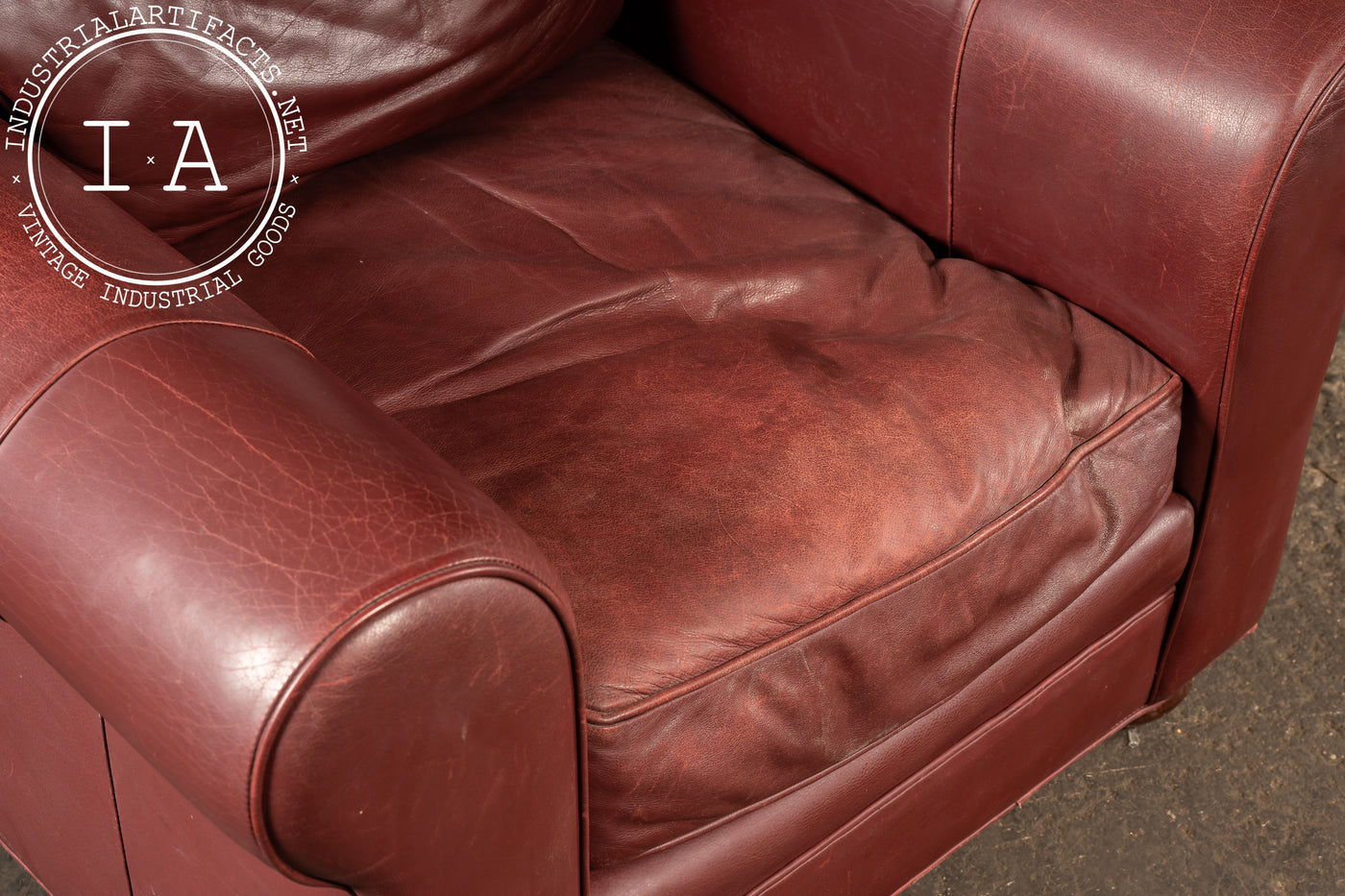 Red Leather Armchair with Ottoman
