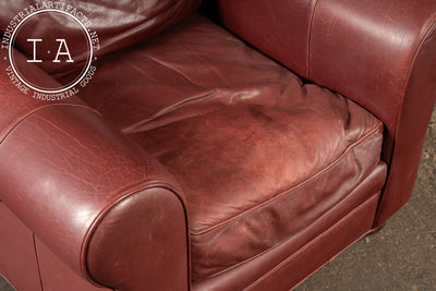 Red Leather Armchair with Ottoman
