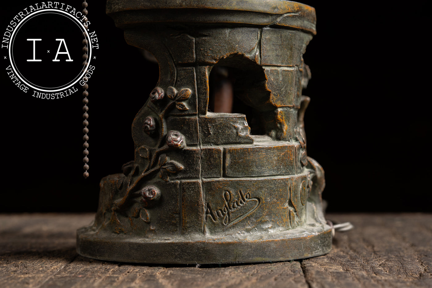 Art Nouveau Figural Lamp with Uranium Glass Shade by Anglade