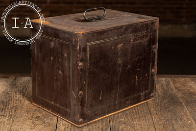 Antique 3-Drawer Heavy Riveted Steel Strongbox with Japanned Handles