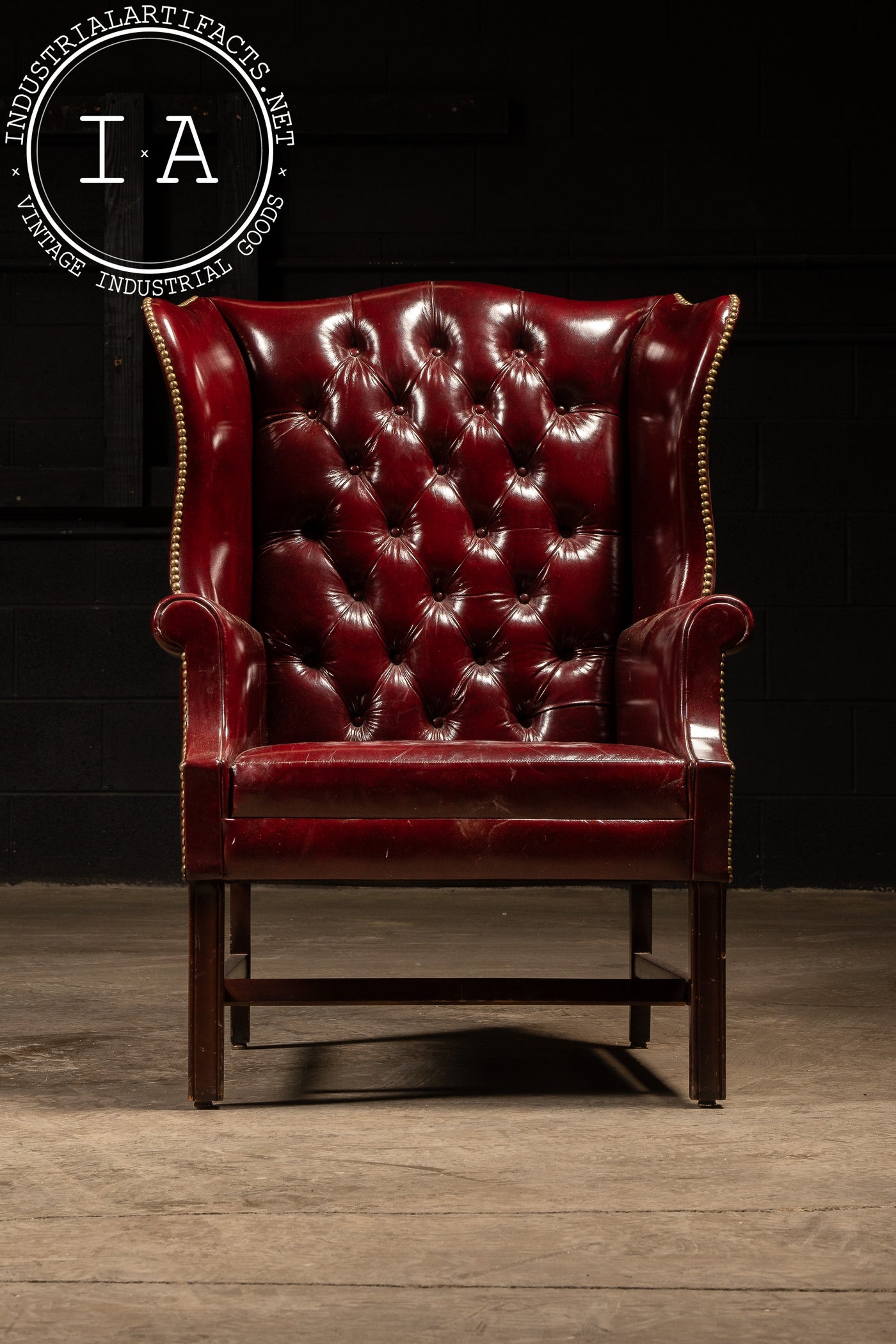 Vintage Tufted Leather Chesterfield Armchair in Red