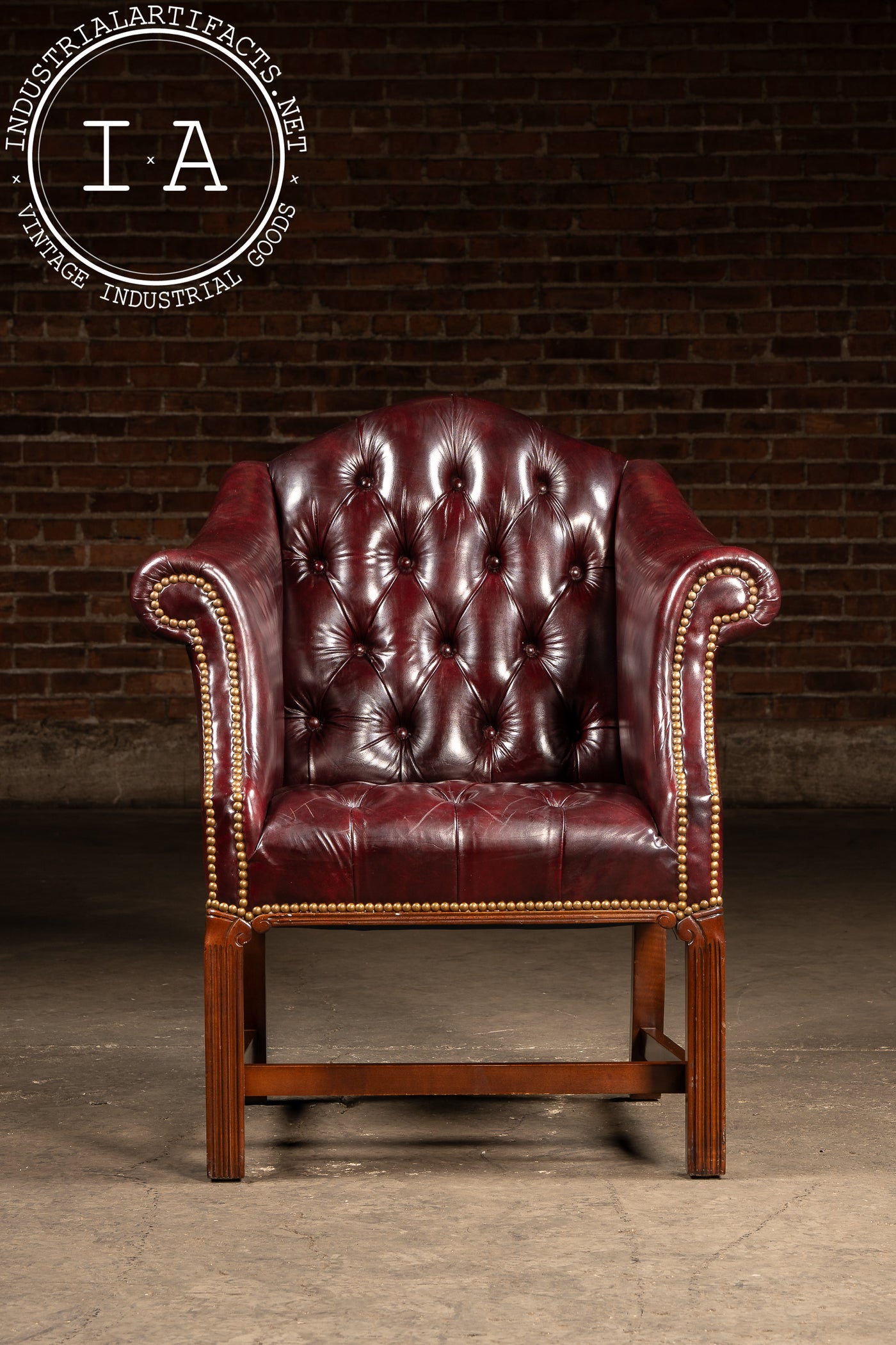 Vintage Burgundy Tufted Leather Chesterfield Club Chair