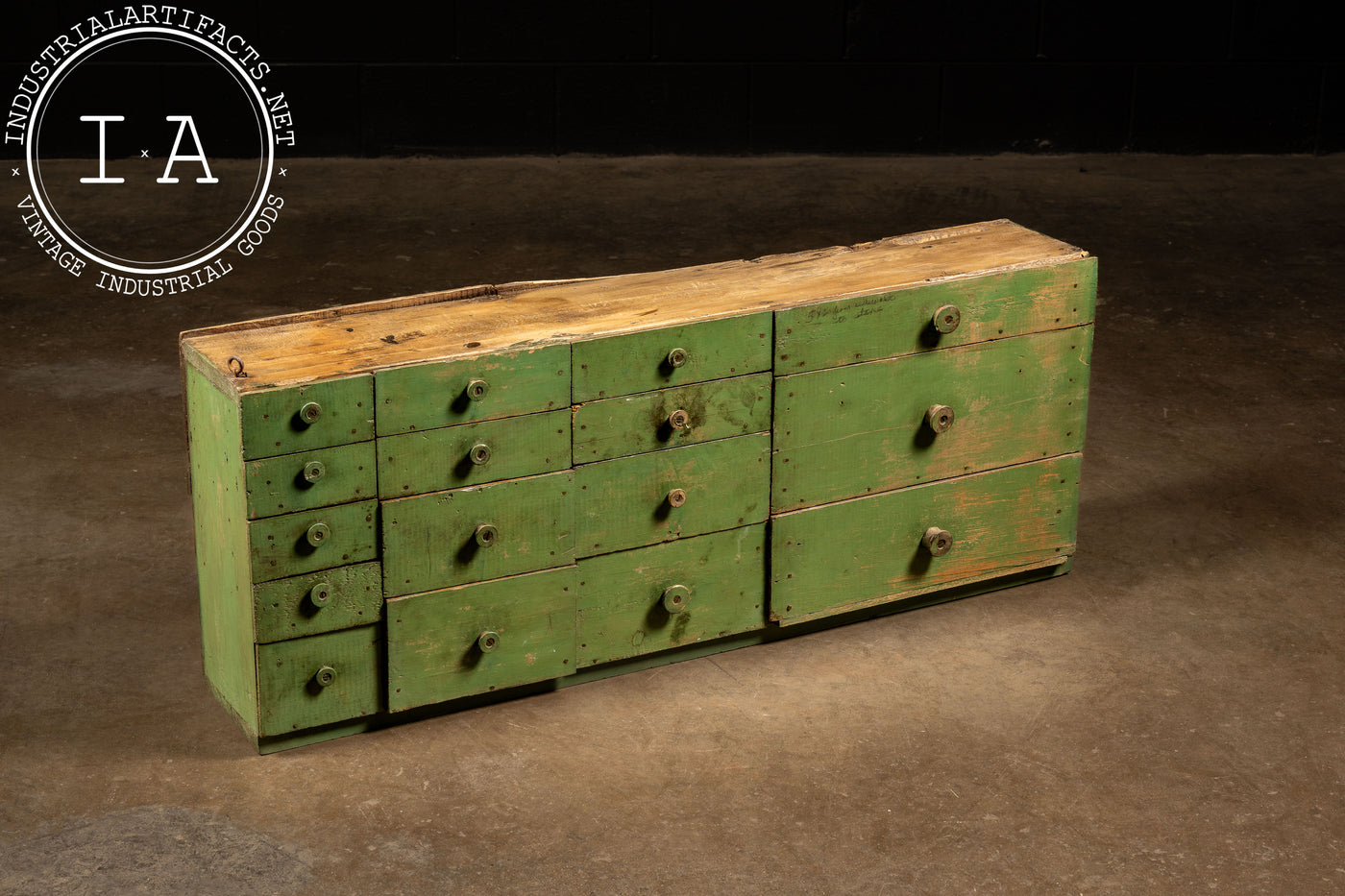 Antique Industrial 16-Drawer Cabinet