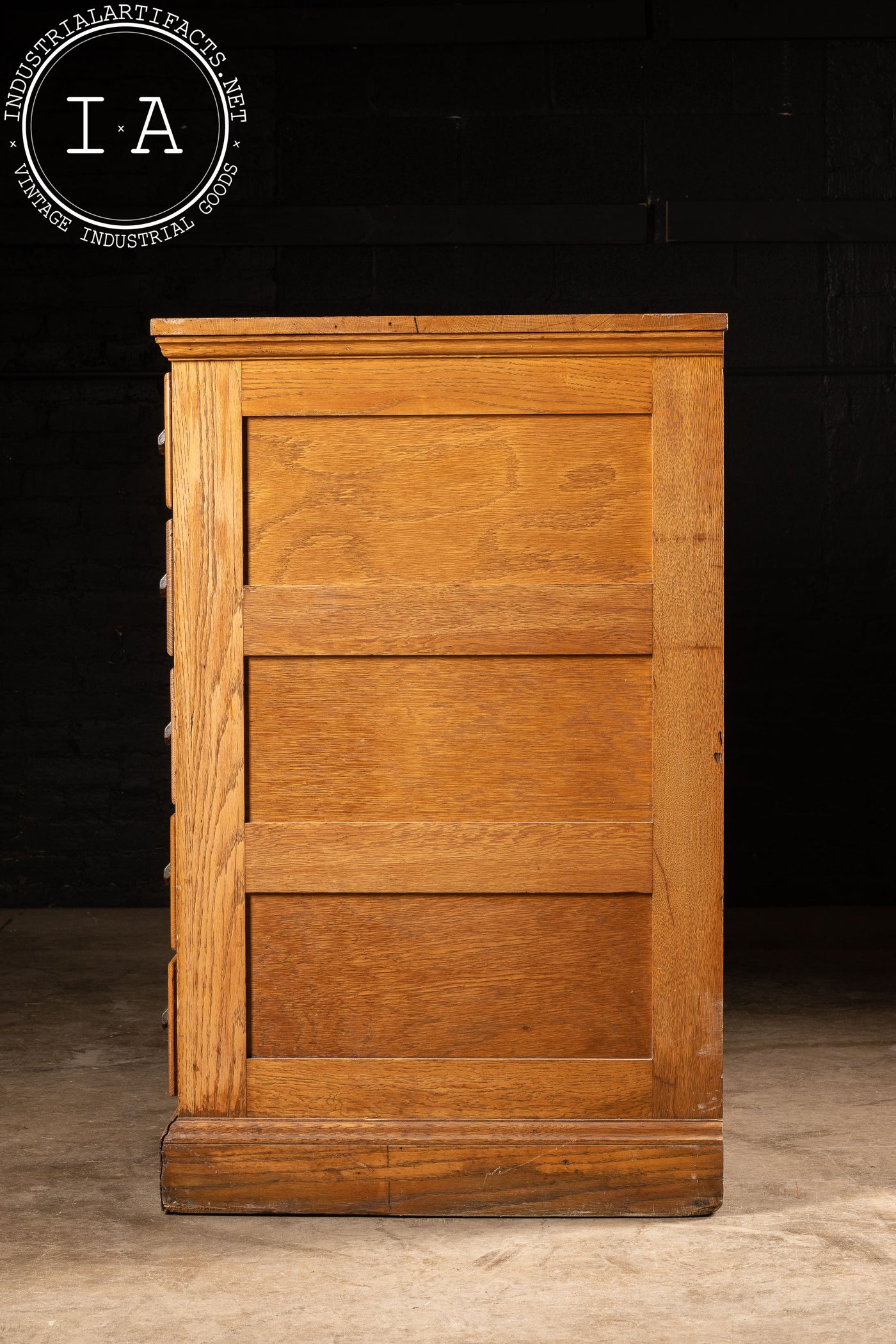 c. 1910s Oak Wood Long Drawer Apothecary Cabinet