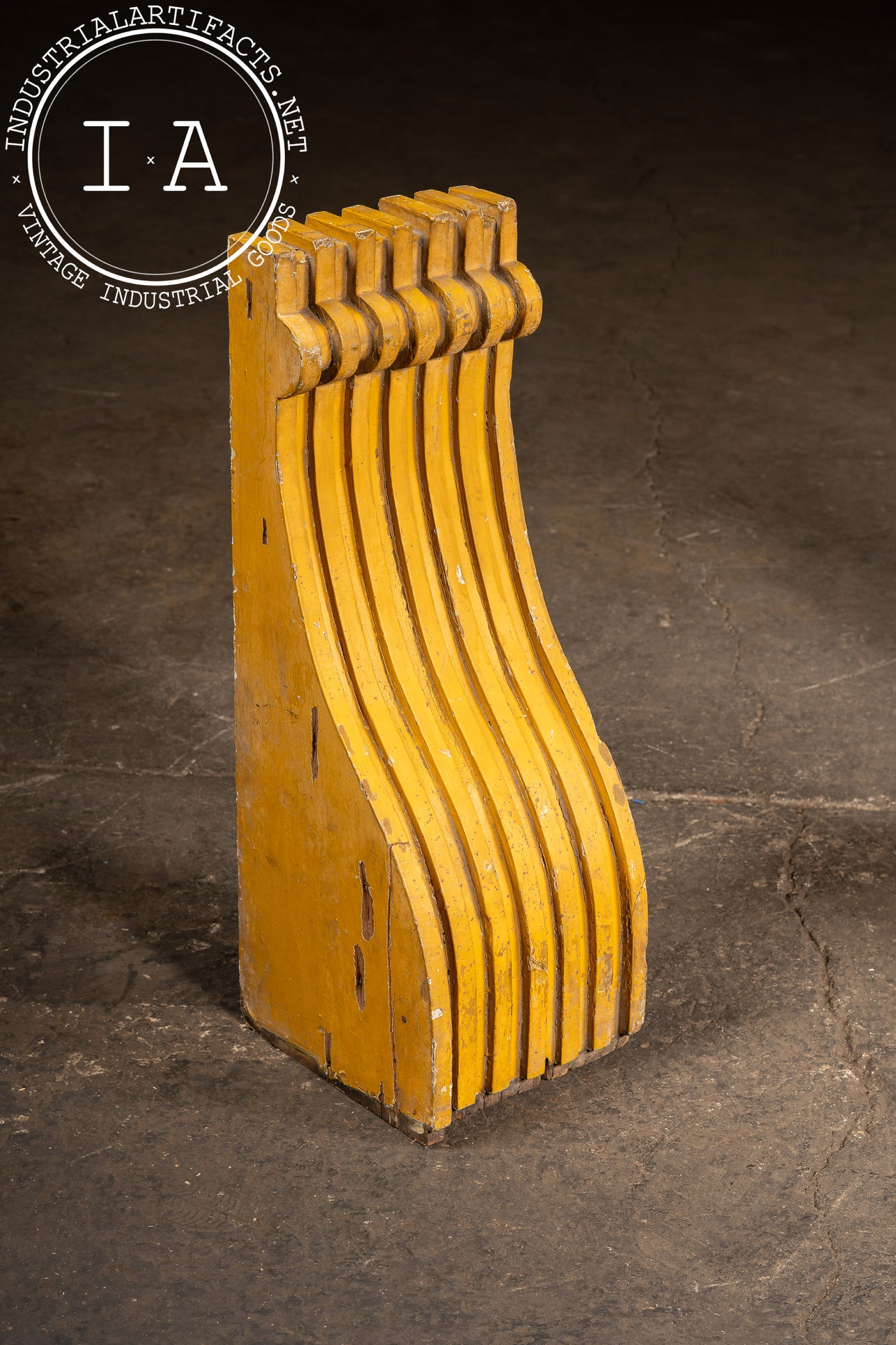 Set Of Two c. 1910 Craftsman Wooden Corbels In Mustard Yellow