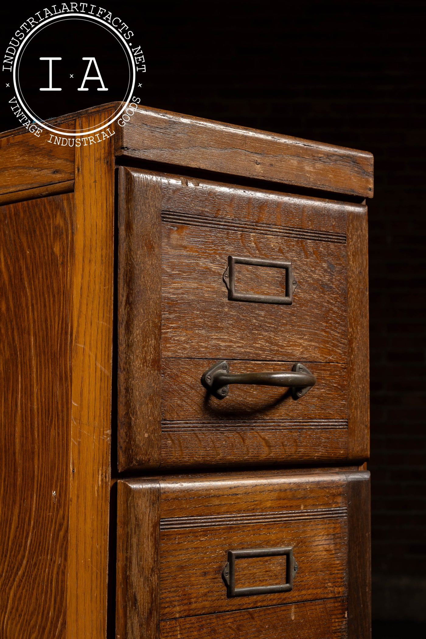 Antique Oak 4-Drawer Filing Cabinet