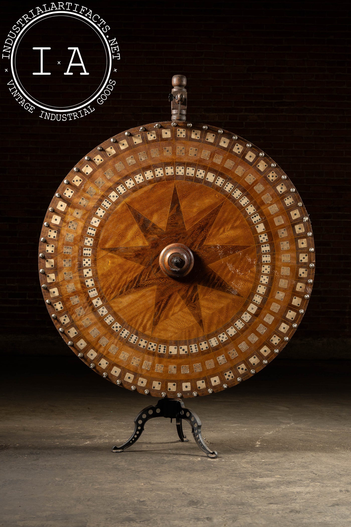 Early 20th Century Dice Gambling Wheel with Starburst Veneer Face