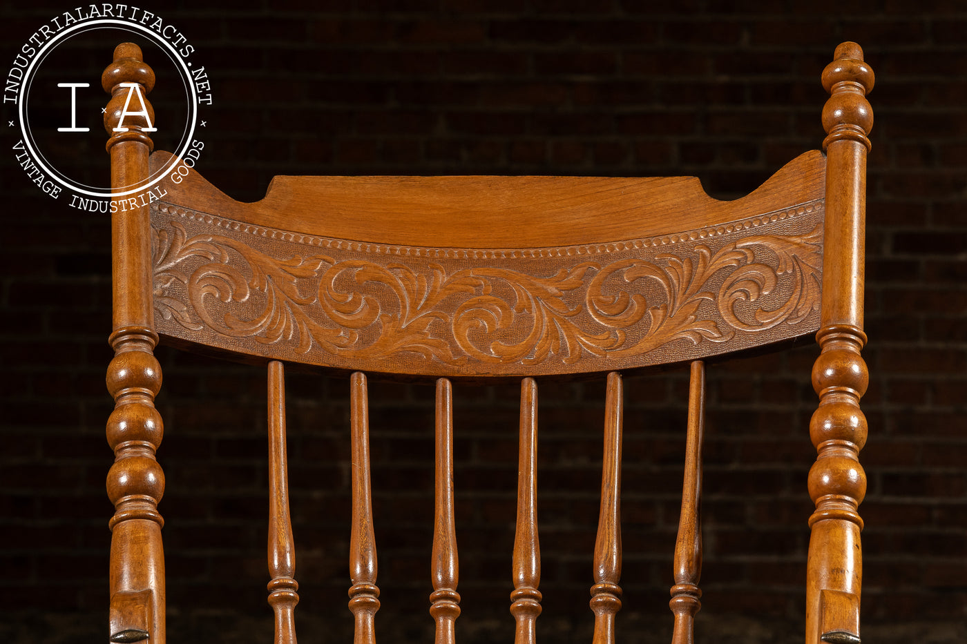 Antique Victorian Press-Back Oak Rocking Chair with Cane Seat