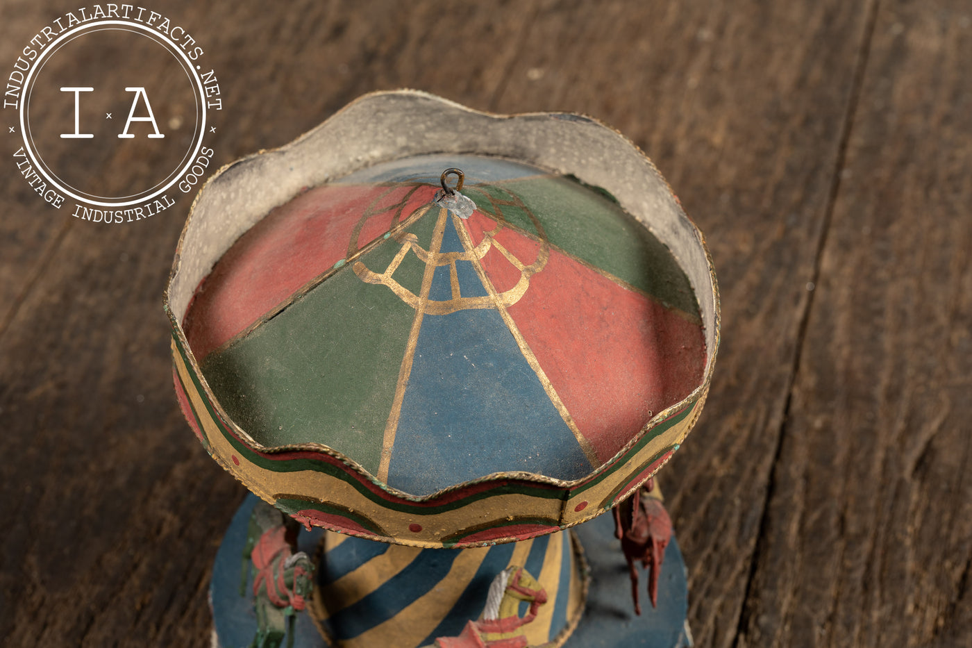 Antique Painted Tin Folk Art Carousel Toy