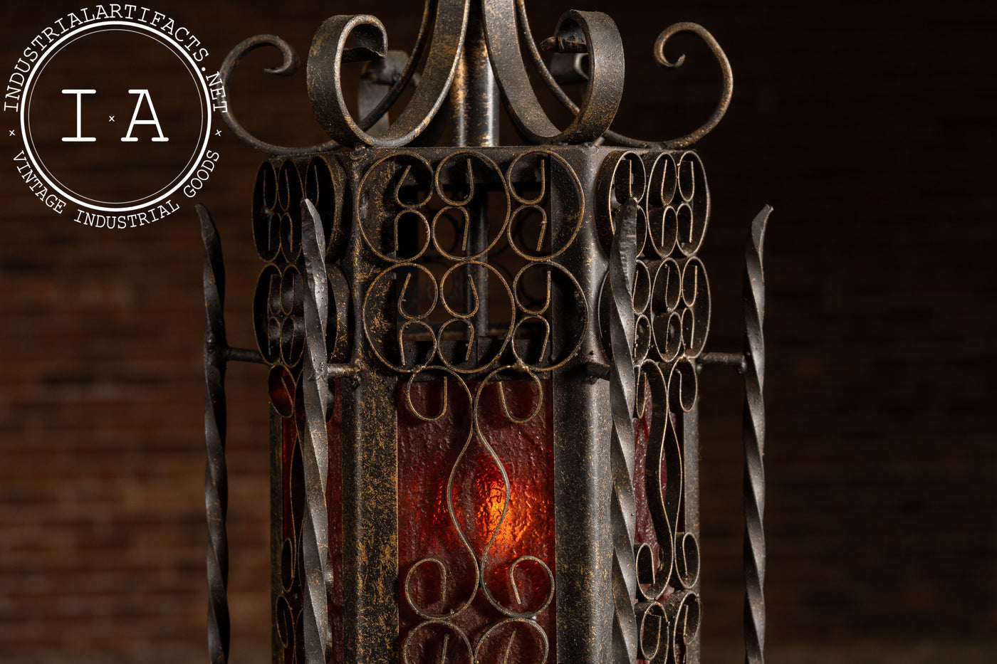 Vintage Spanish Revival Wrought Iron Table Lamp with Mica Shade Panels