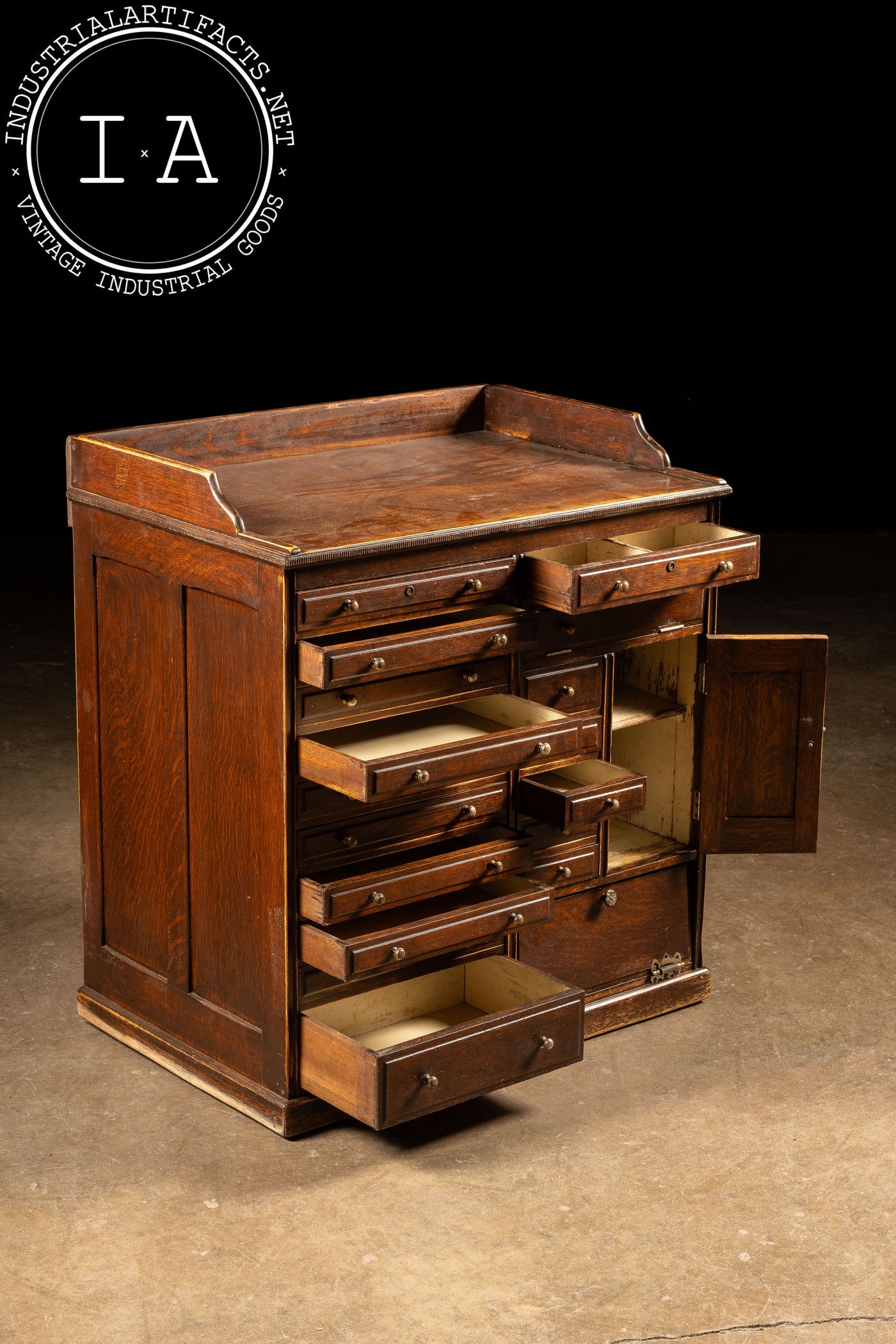 Early 20th Century Oak Rolling Dental Cabinet