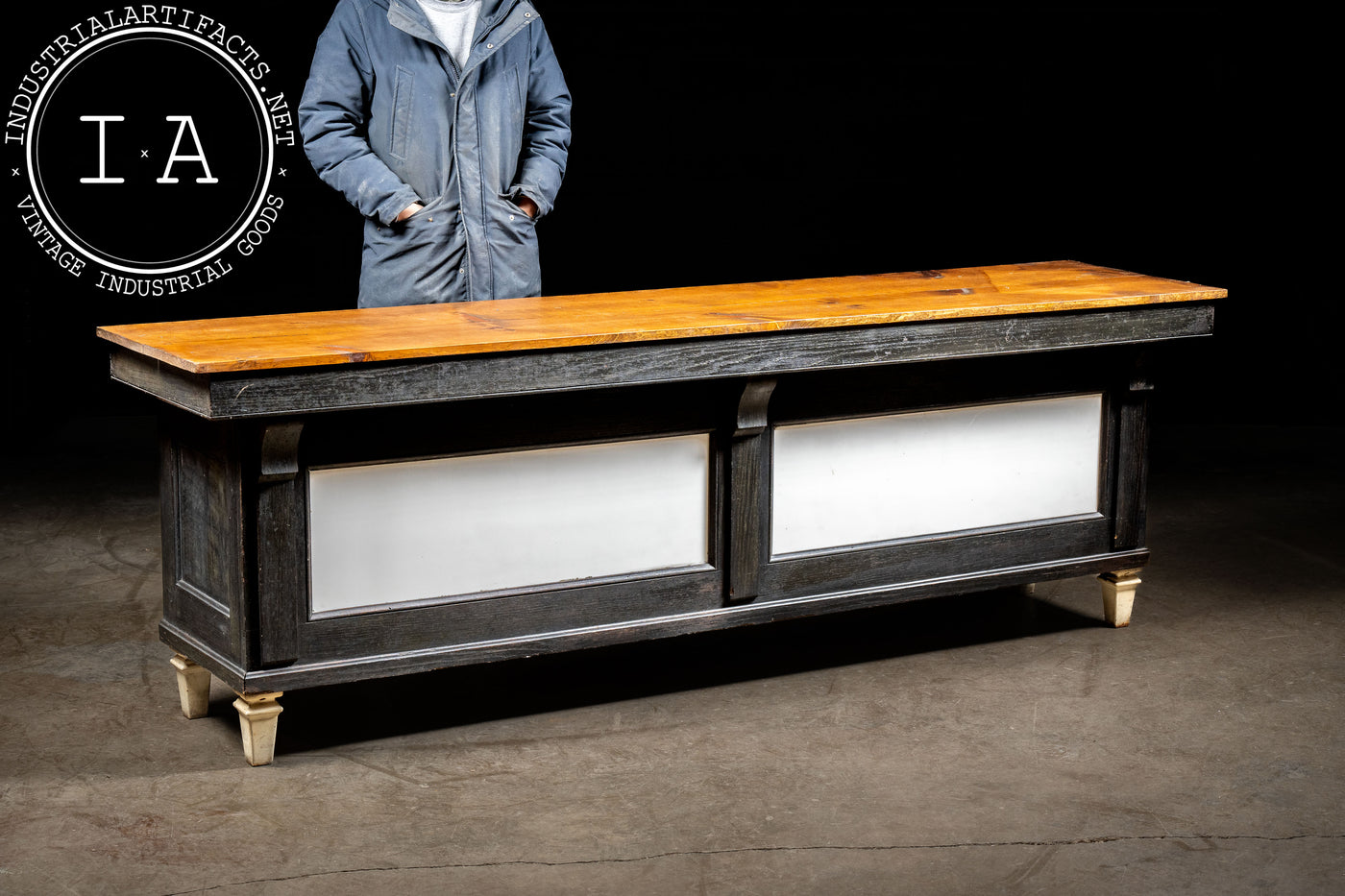 Early 20th Century Butcher's Counter With Milk Glass Panels