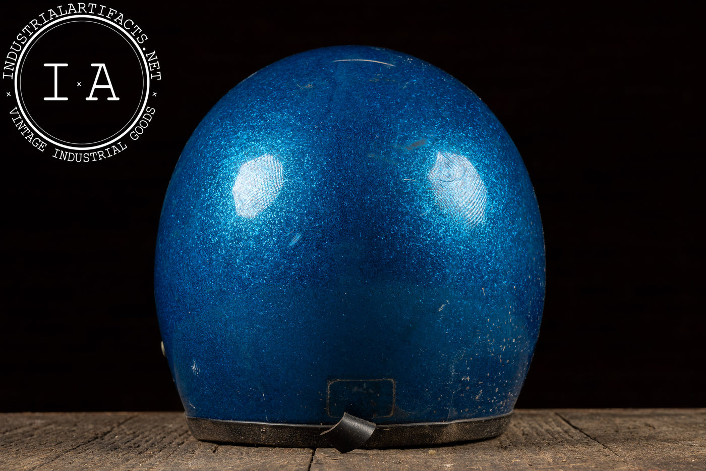 blue motorcycle helmet Vintage Motorcycle Helmet with Snap-On Bubble Shield in Metallic Blue – Industrial Artifacts