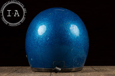 blue chrome motorcycle helmet Vintage Motorcycle Helmet with Snap-On Bubble Shield in Metallic Blue – Industrial Artifacts