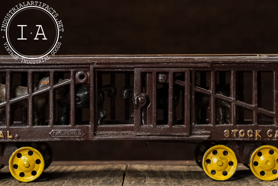 Antique Ideal Cast Iron Railroad Stock Car with Yellow Wheels